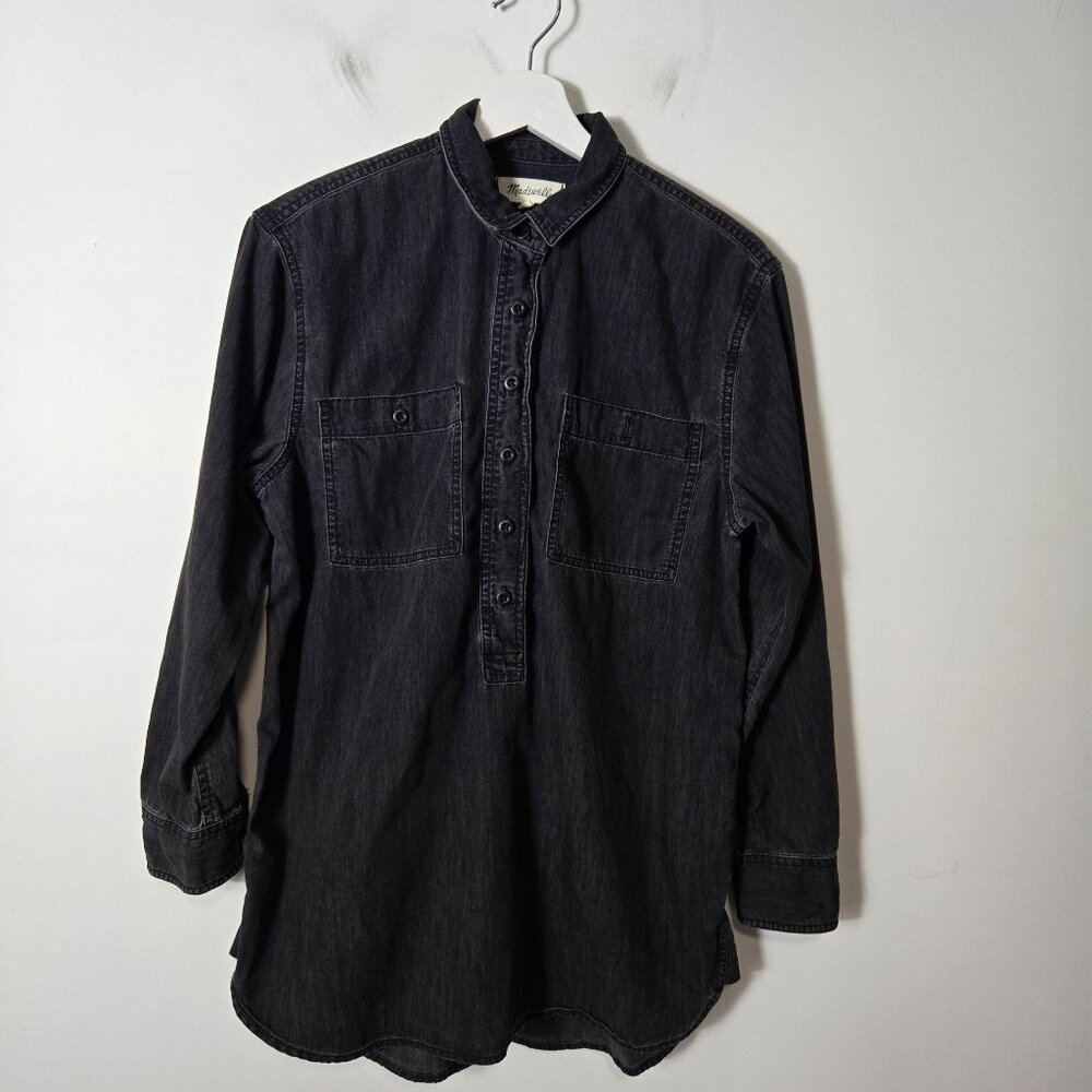 Madewell Women's Size S Denim Popover Top in Black Wash Long Sleeve Top
